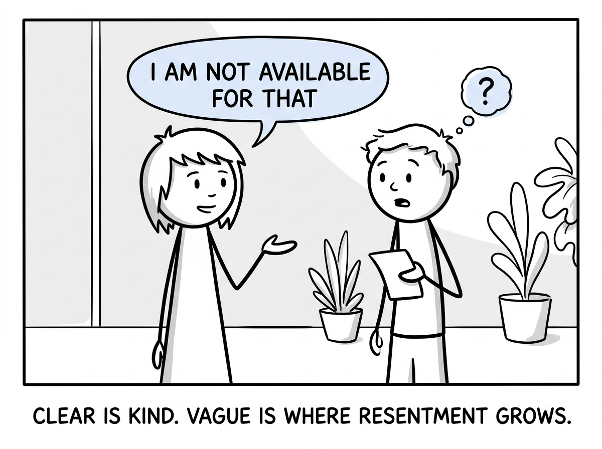 The stick figure calmly saying 'I am not available for that' to someone who looks surprised but not hurt