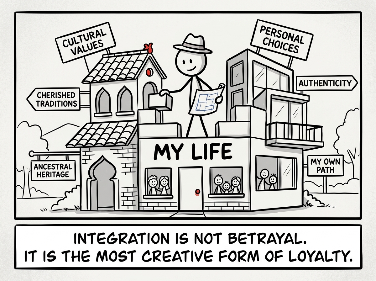 The stick figure building a life that blends cultural values they cherish with personal choices that feel authentic, not either-or