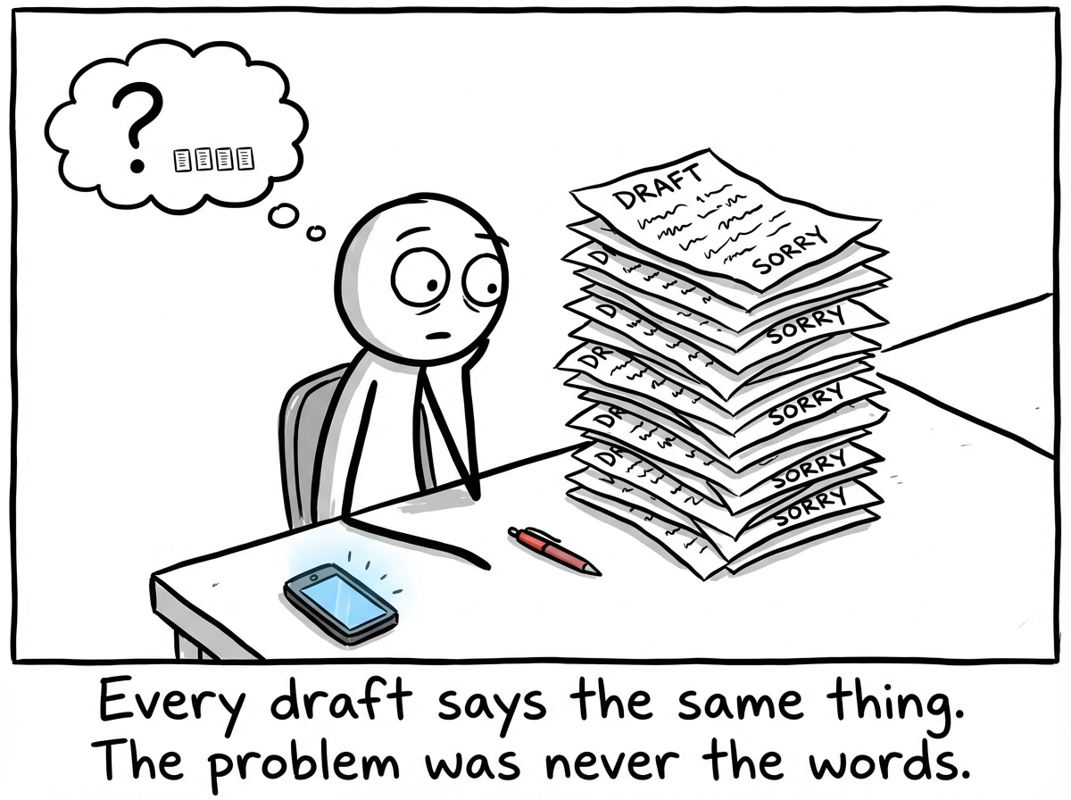 A stick figure realizing that all seventeen drafts basically said the same thing