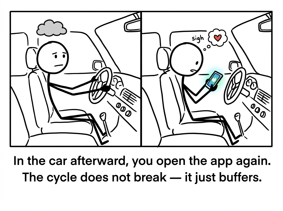 The stick figure sitting in their car after the date, staring blankly at the dashboard, then opening the dating app again with a sigh