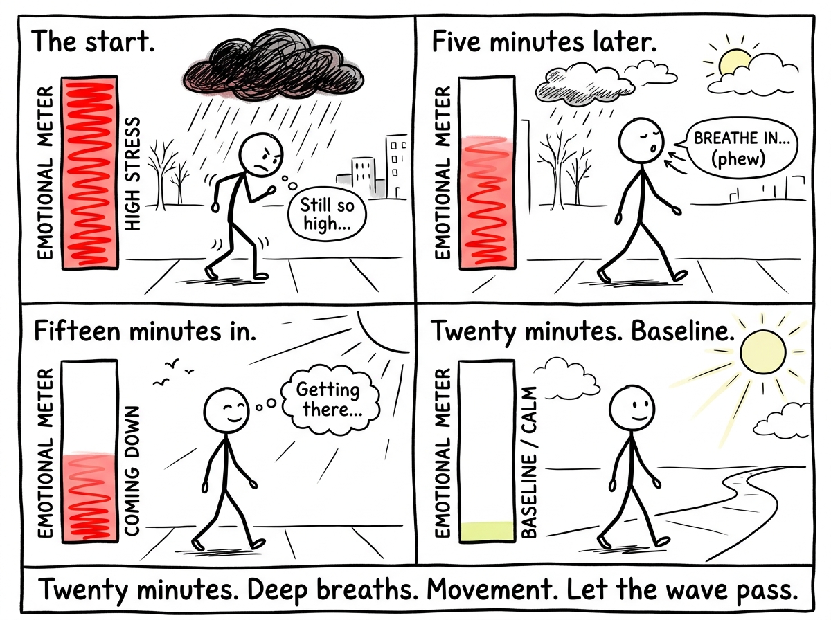 The stick figure walking outside, breathing slowly, with their emotional meter gradually coming back down to baseline