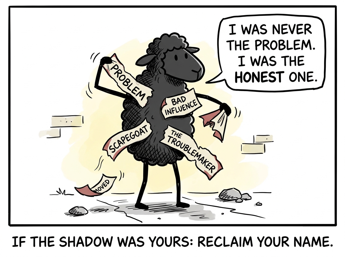 The black sheep standing tall, removing old labels from their skin, saying 'I was never the problem. I was the honest one'