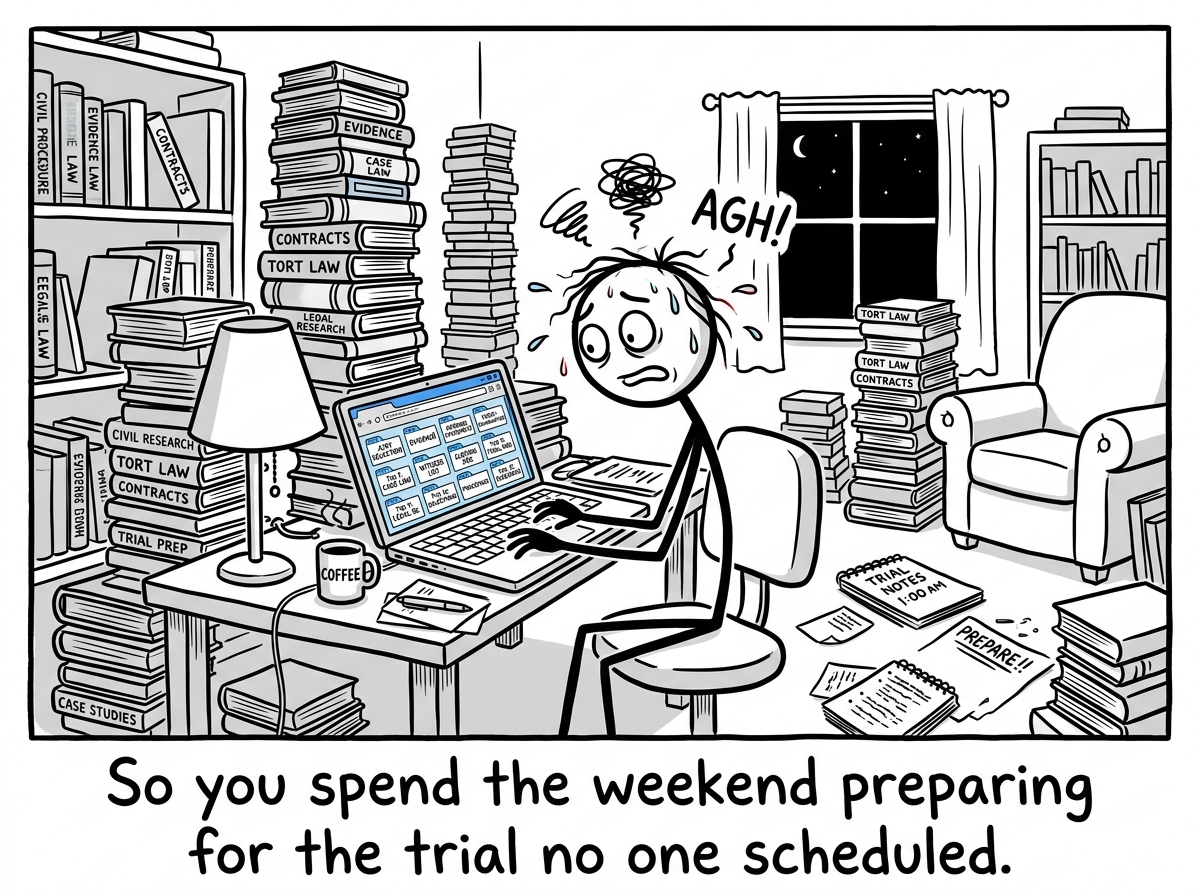The stick figure at home surrounded by towers of books, laptop open to twelve tabs, frantically preparing for a job they already have