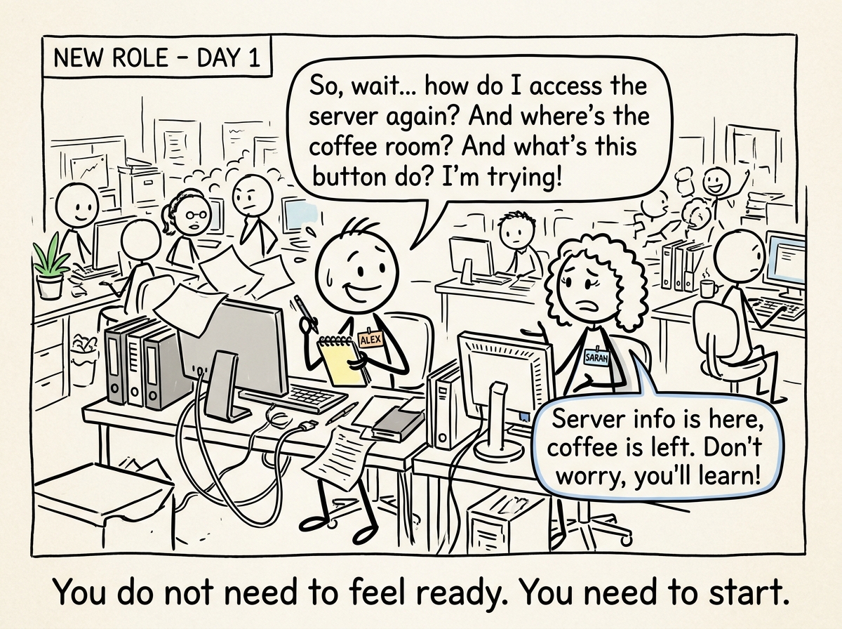 The stick figure on day one of the new role, doing the job imperfectly but showing up, asking questions without shame
