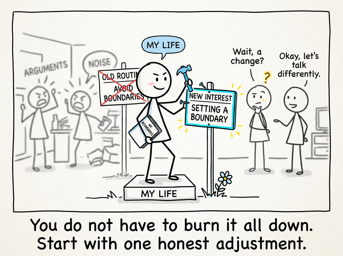 The stick figure making one small change -- a new interest, a different conversation, a boundary that was overdue