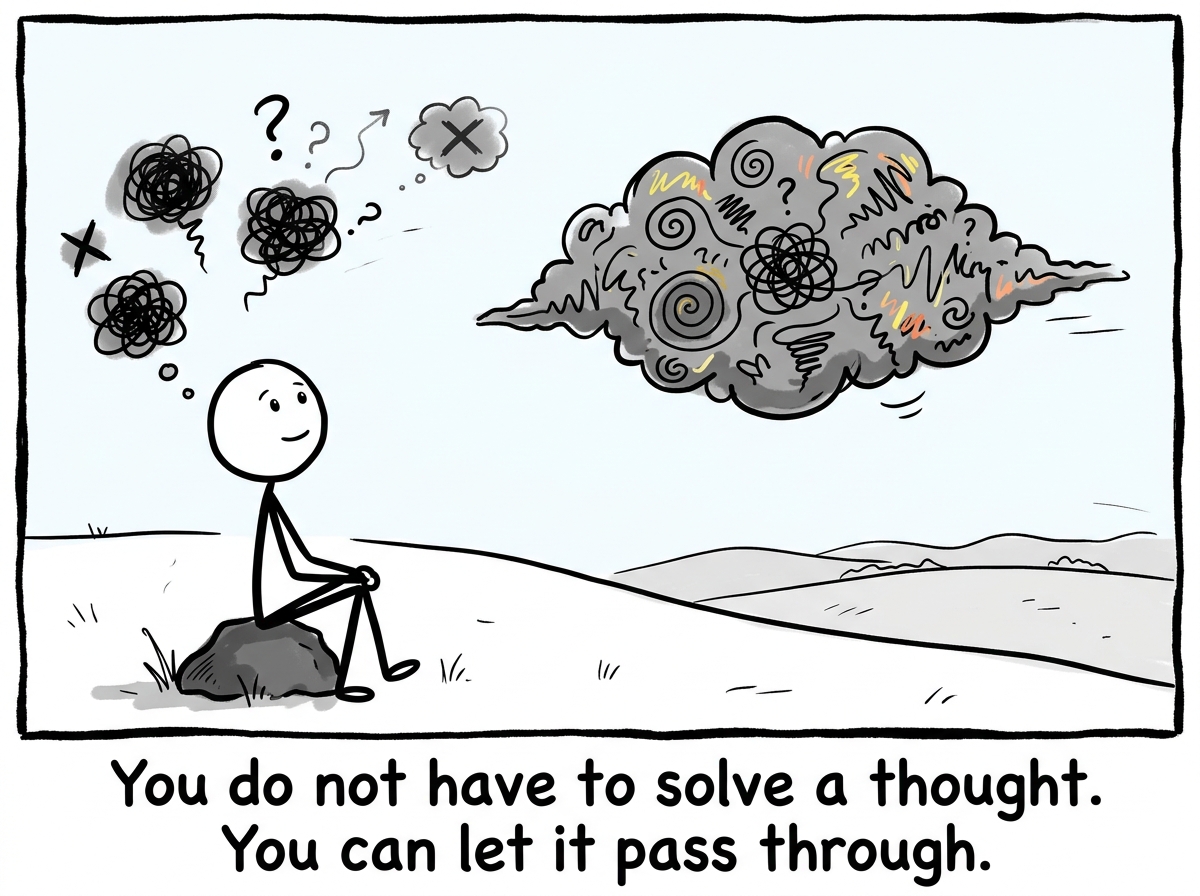 The stick figure letting the thought float past like a weird cloud in their mind, not engaging, not analyzing, not building a case about what it means