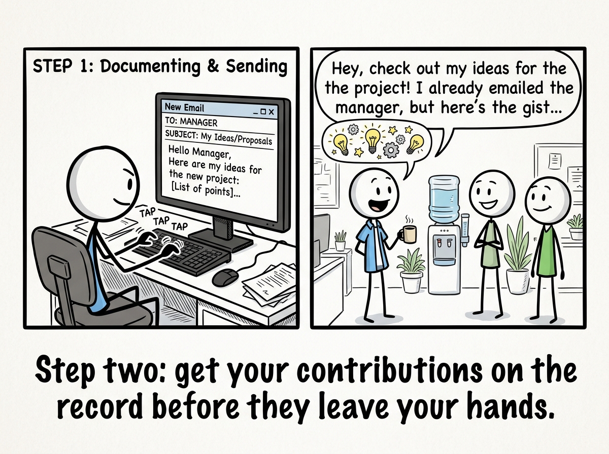 The stick figure documenting their ideas in an email to their manager before sharing them casually with colleagues
