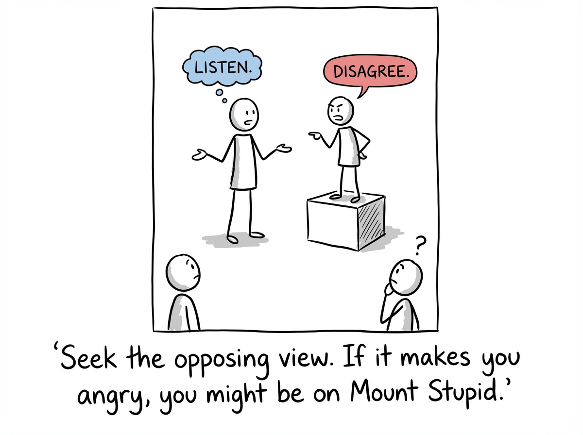 The stick figure seeking out one person who disagrees with them and listening without defending