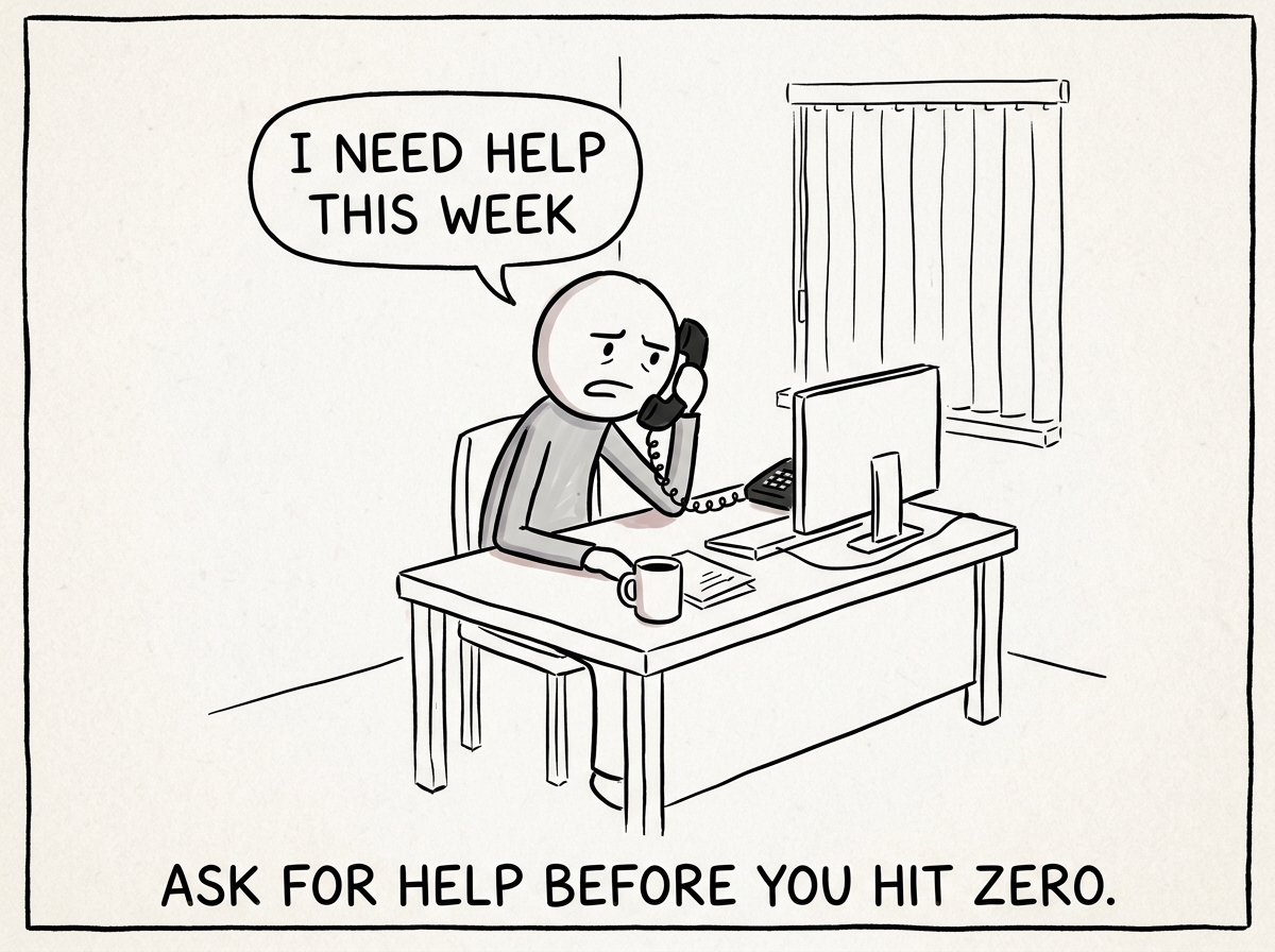 The parent picking up the phone and saying 'I need help this week' to a partner, friend, or family member