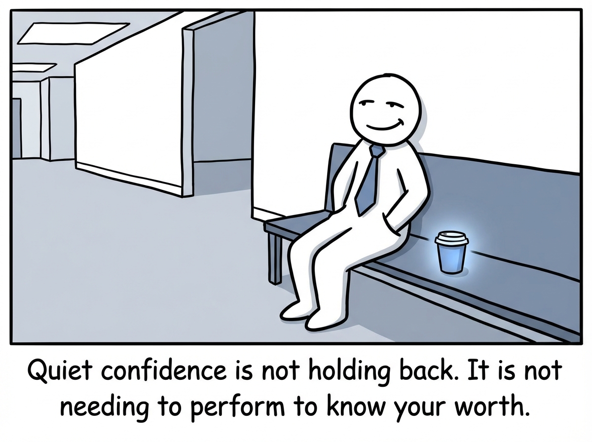 The stick figure alone after the meeting, not replaying what they should have said, just at peace with what they did say