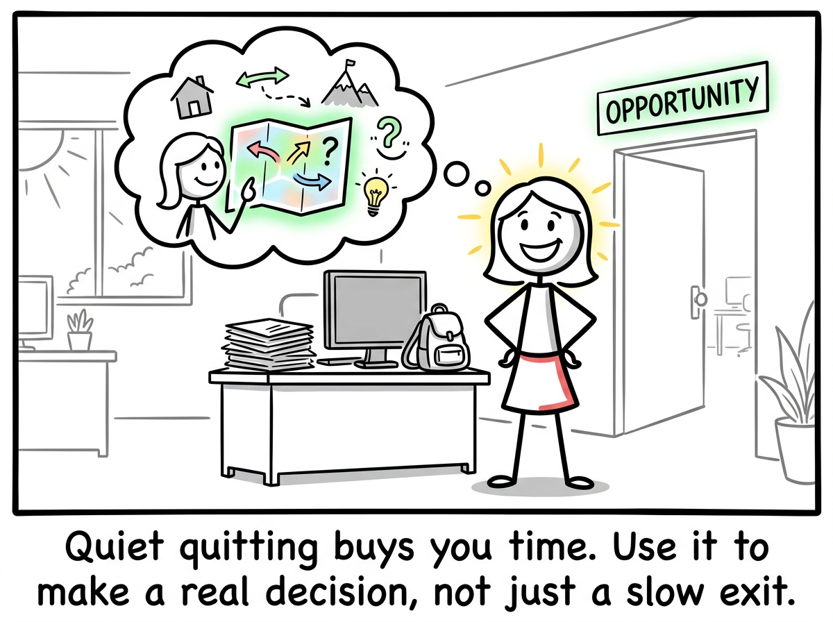 The stick figure either re-engaged after real changes or confidently preparing to leave for something better -- either way, choosing deliberately
