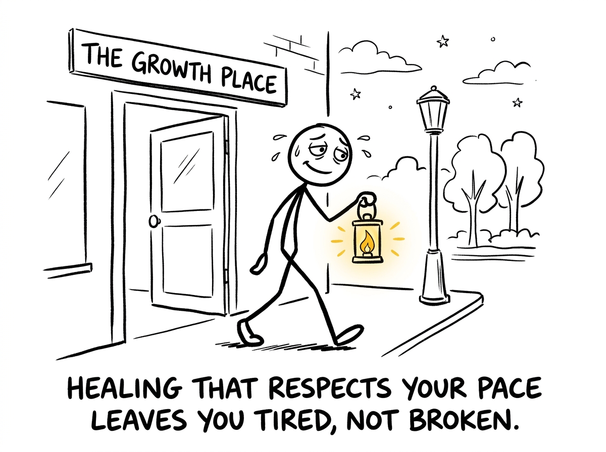 The stick figure leaving a session feeling tired but intact, the hopeful flame still lit, not extinguished