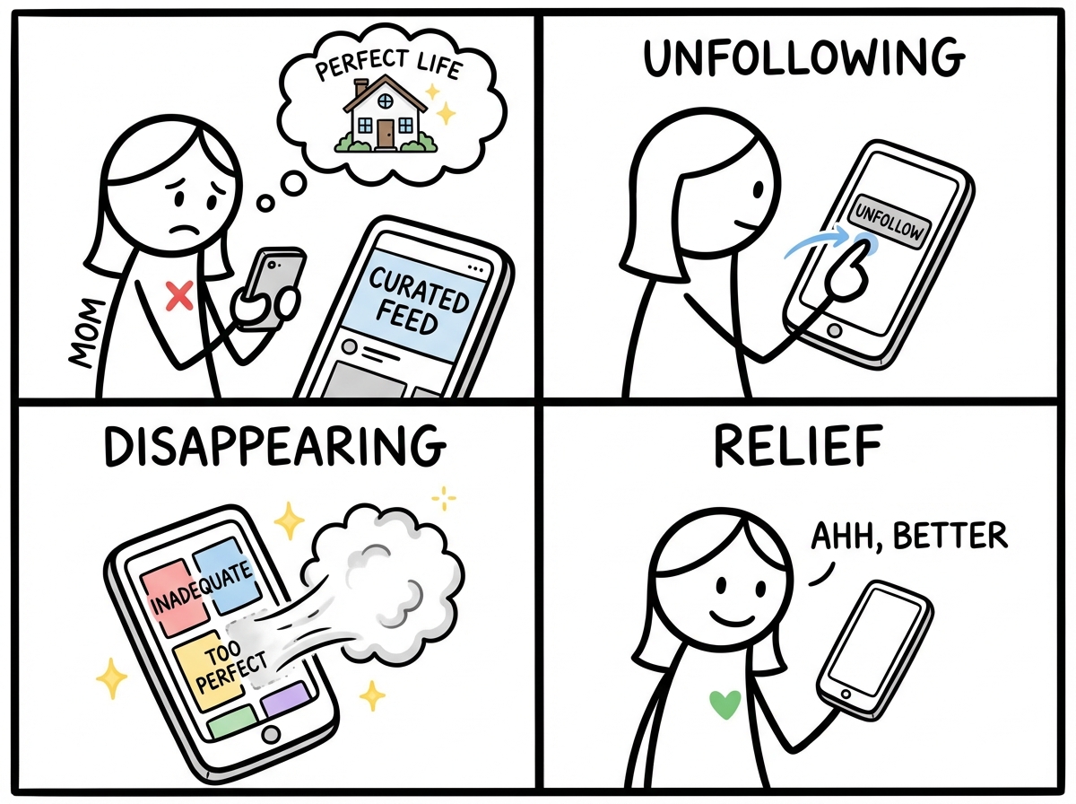 The mom unfollowing accounts that make her feel inadequate, the curated perfection posts disappearing from her feed