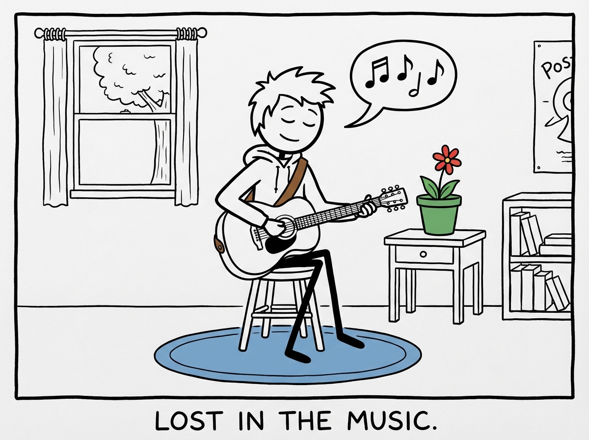 The teen doing something they enjoy -- painting, playing guitar -- with no phone in sight, looking absorbed and content
