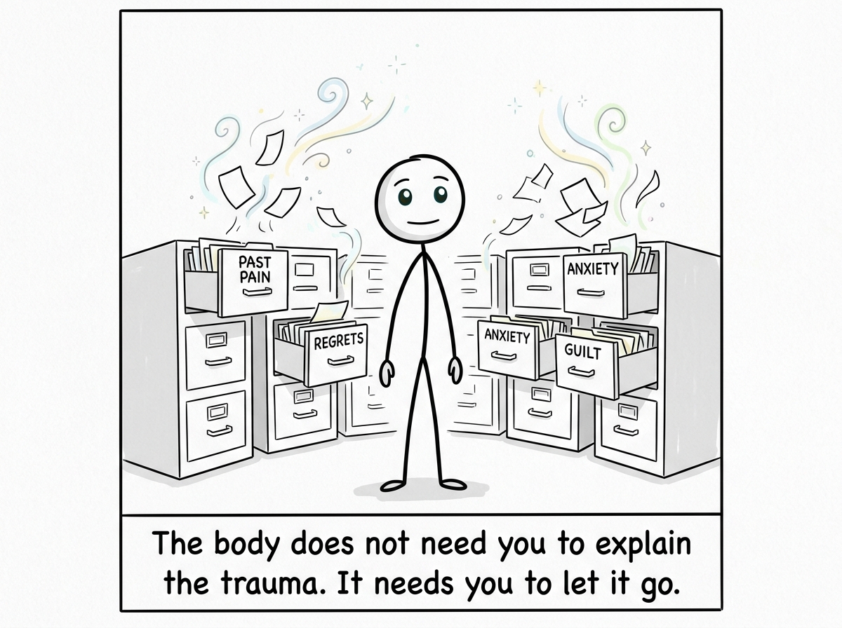 The stick figure standing with relaxed shoulders and an unclenched jaw, looking lighter, the body's filing cabinets finally unlocked