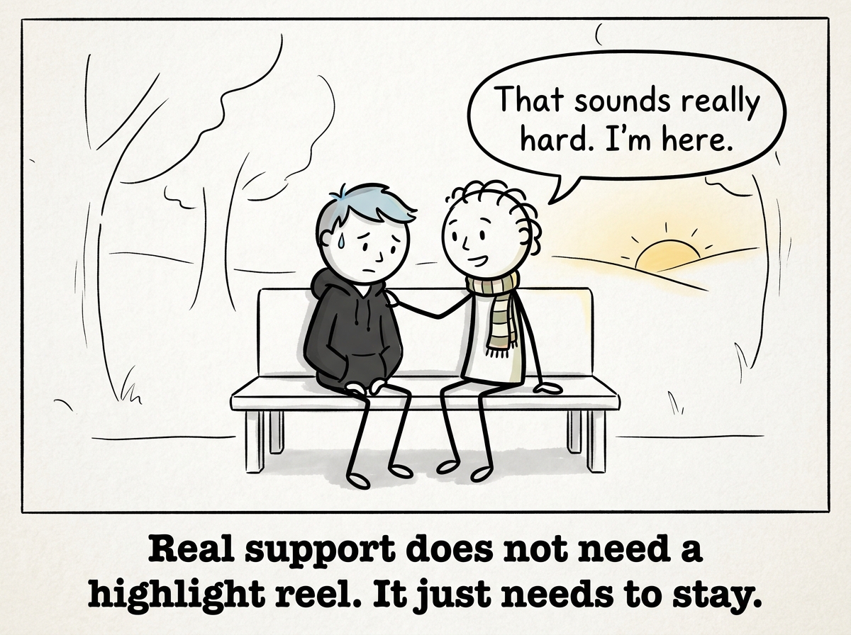 A different friend simply sitting next to the person and saying 'That sounds really hard. I'm here.' -- no fixing, no silver linings, just presence